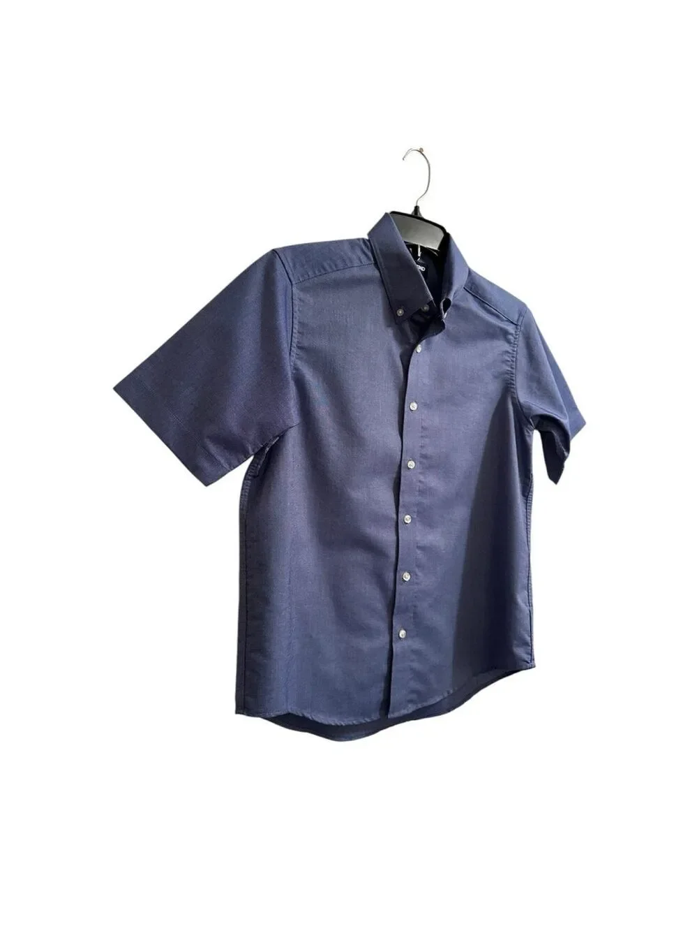 Lands End Button Down Shirt Boys 16 Blue Short Sleeves Button Collar